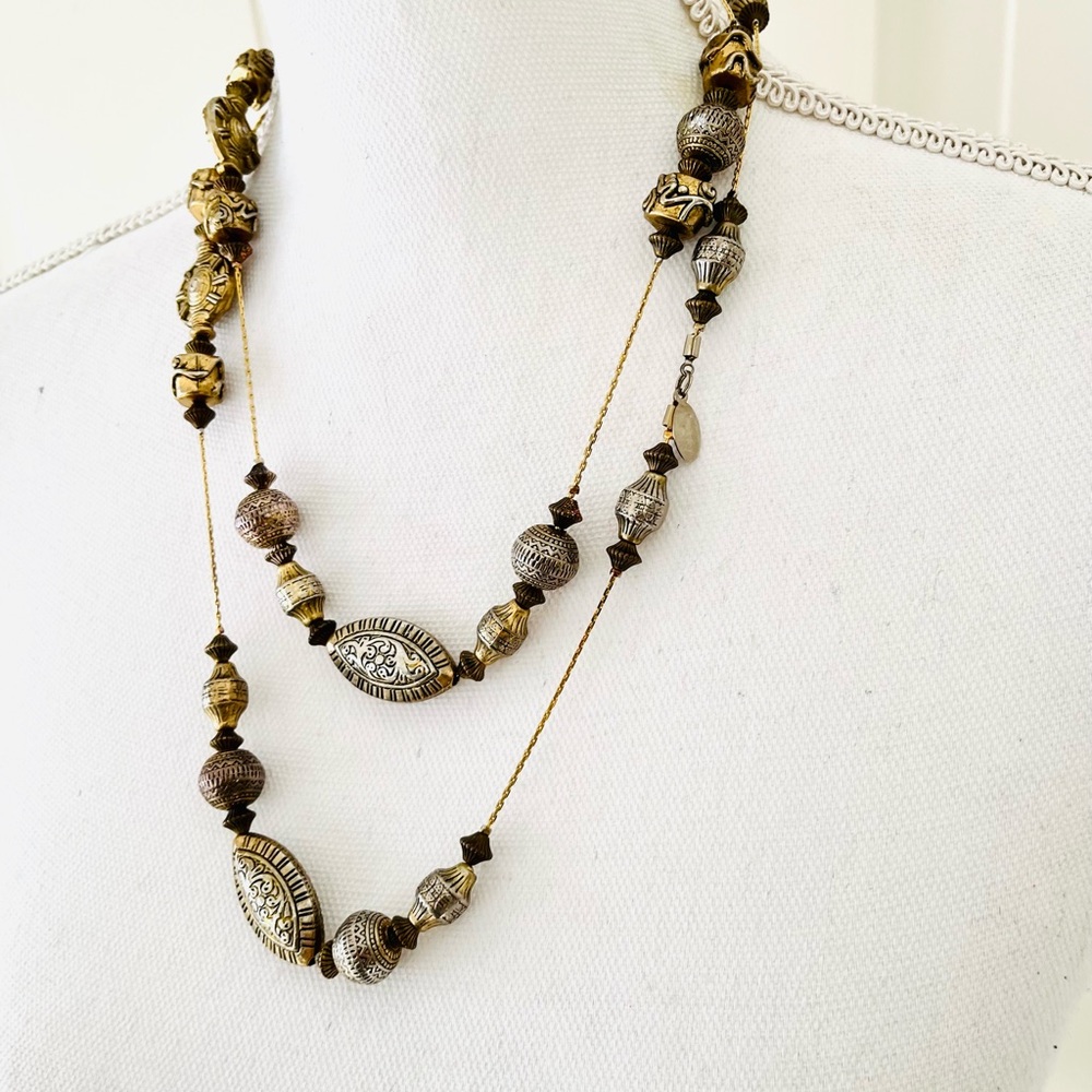 Seasonal Whisper burnished metallic tone long necklace